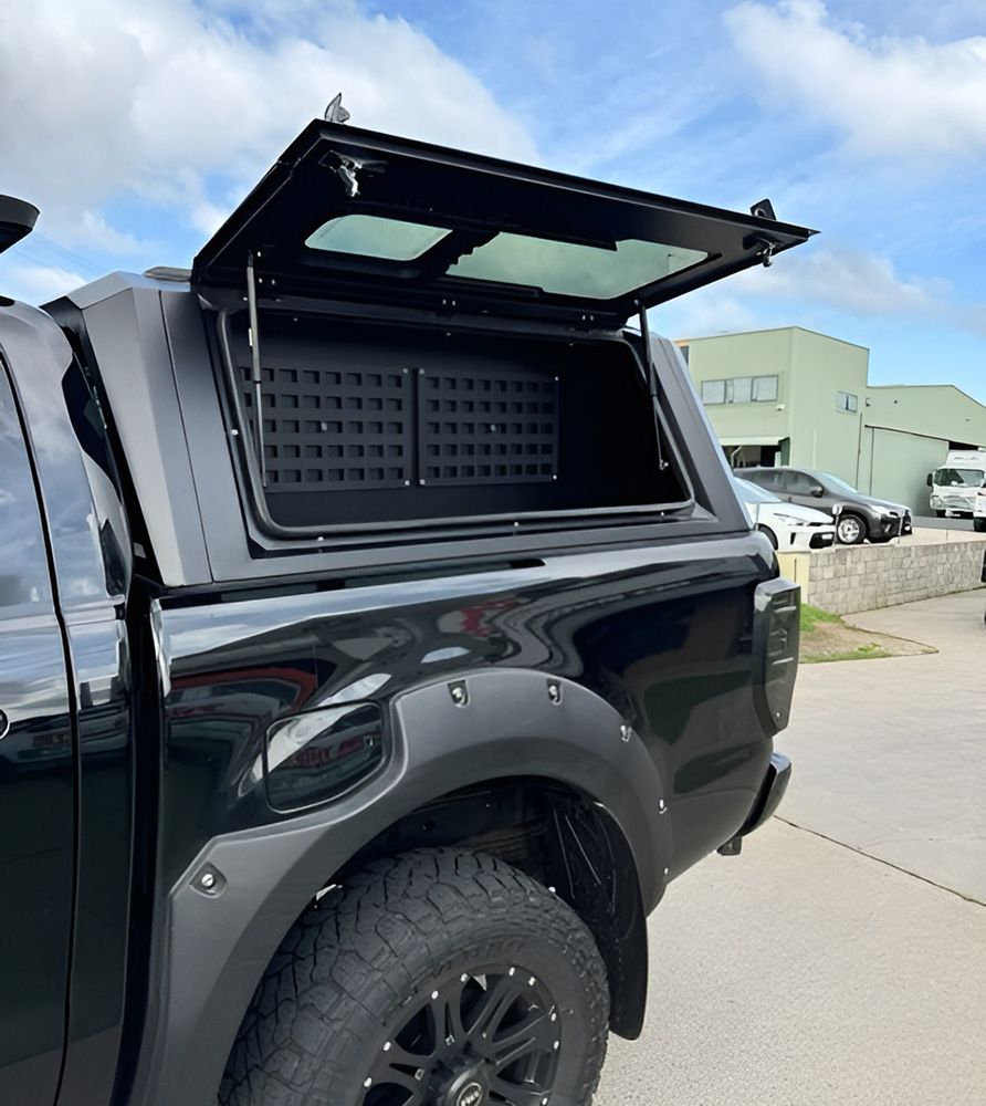 Black Pickup Truck Bed Cover With Open Top — Opposite Lock In Wodonga, VIC