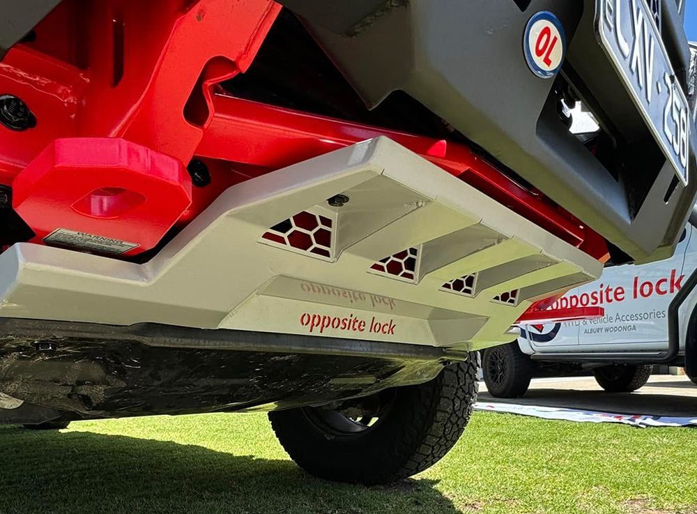 Close-up Of The Custom Red And Silver Bumper And Protective Plate — Opposite Lock In Wodonga, VIC