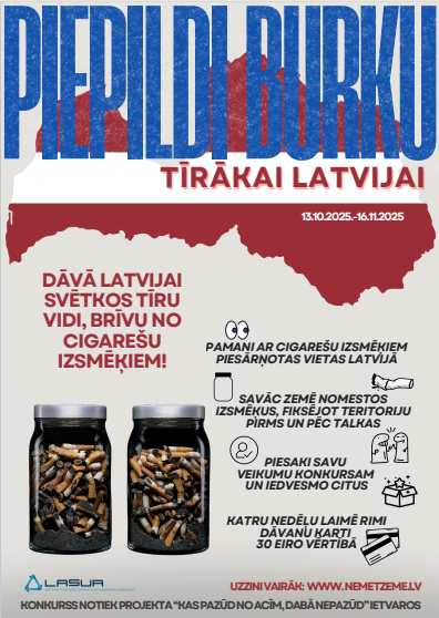 Izsludināts konkurss “Piepildi burku tīrākai Latvijai” – aicina vākt izsmēķus un laimēt balvas