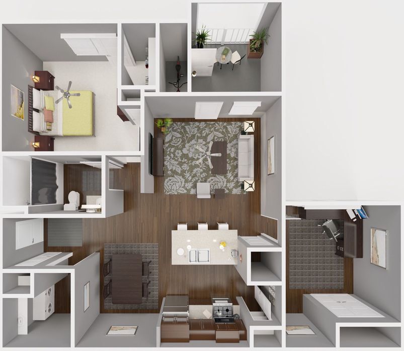 1 bed 1 bath + den