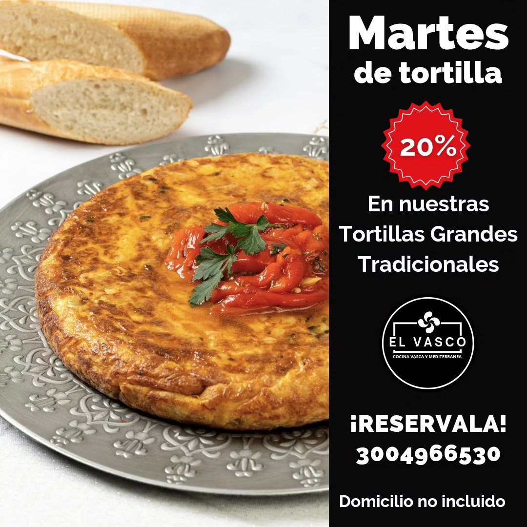 Un anuncio de martes de tortilla con una foto de una tortilla en un plato.