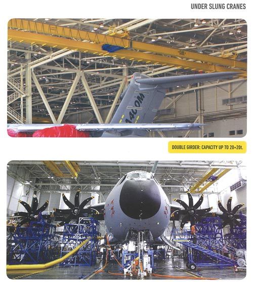 gantry cranes surrounding an airplane