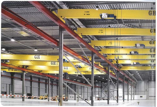 gantry cranes in a warehouse