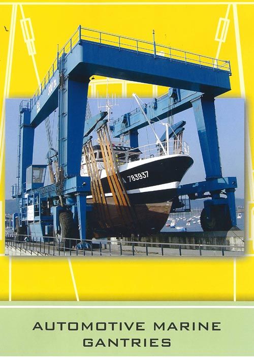 blue marine gantry with a boat