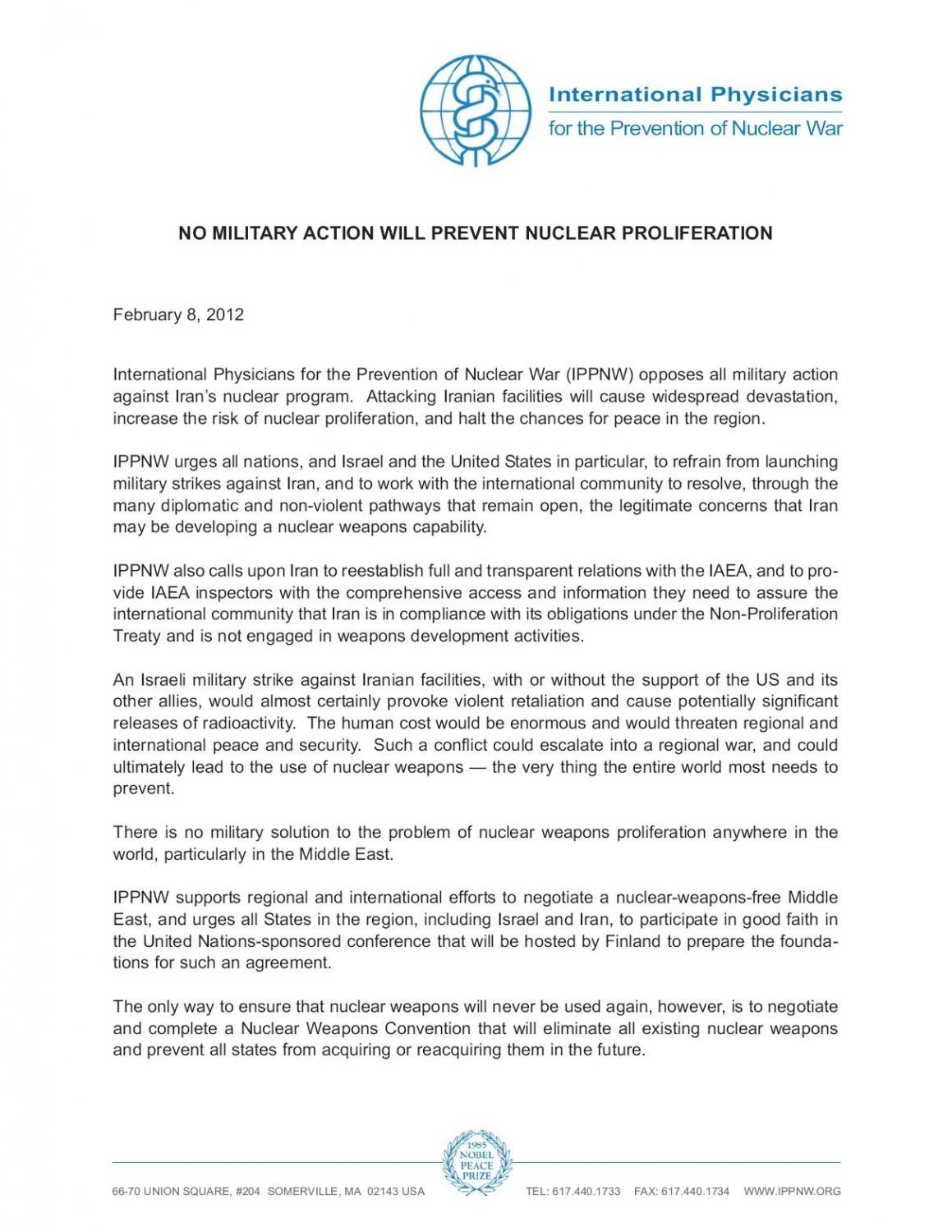 No military action will prevent nuclear proliferation