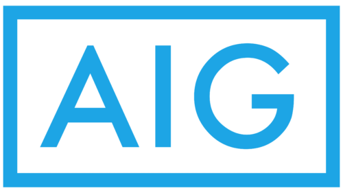 The aig logo is blue and white in a blue frame.