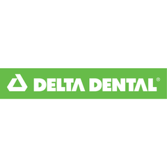 The delta dental logo is green and white on a white background.