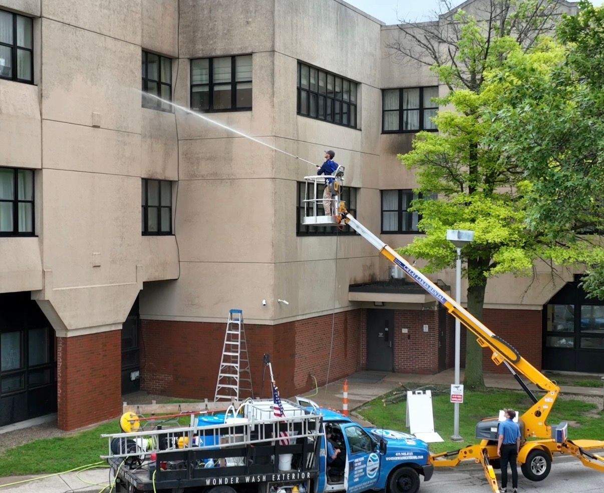 A person is holding a bunch of leaves in a gutter