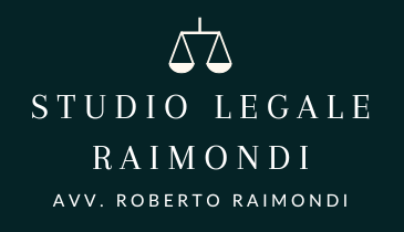 Logo per lo Studio Legale Raimondi, con icona di una bilancia e testo su sfondo verde acqua scuro.