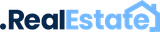 .RealEstate logo in dark blue and light blue with a house icon.