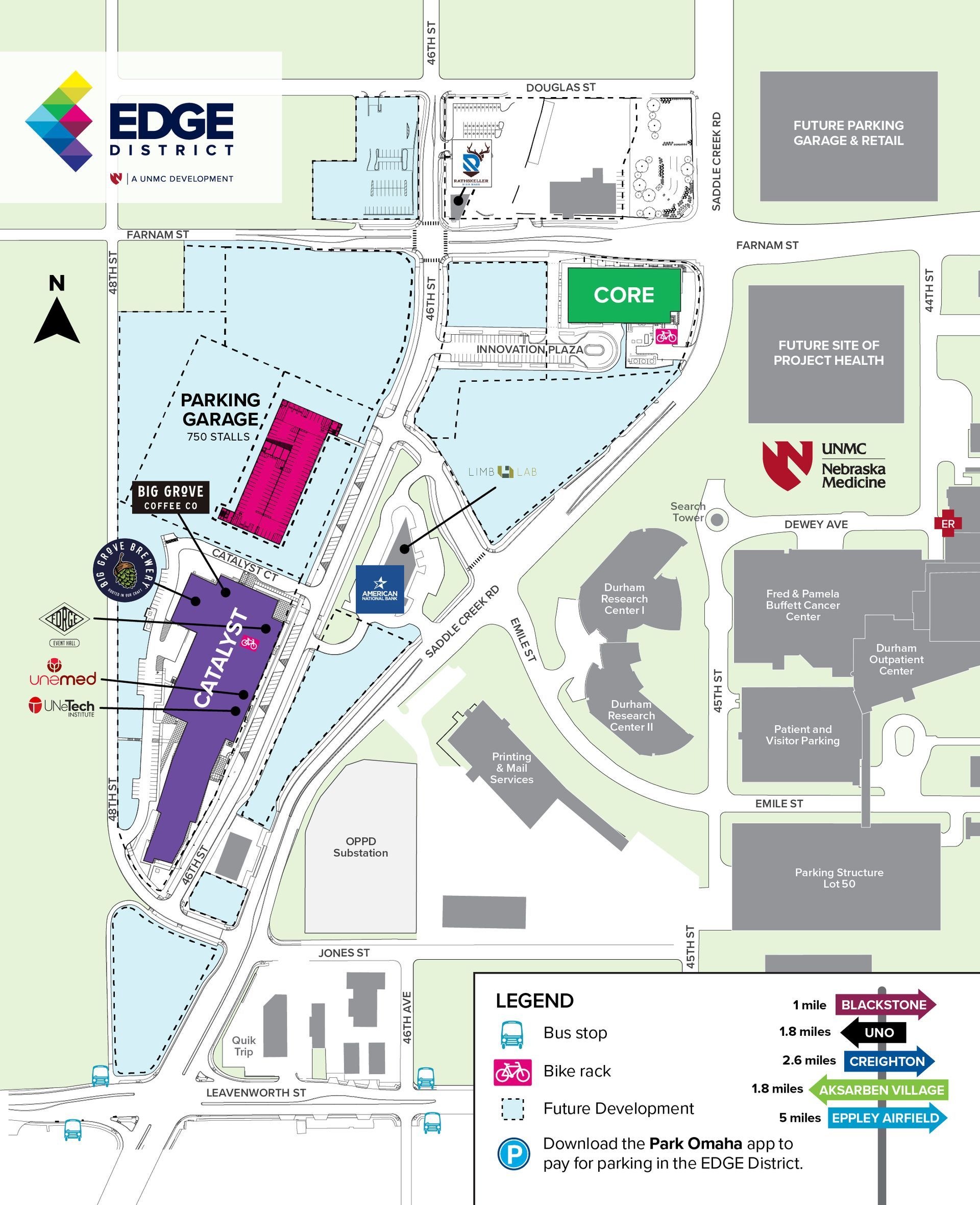 Map of the Edge District, showing buildings, streets, and landmarks in a colorful layout.