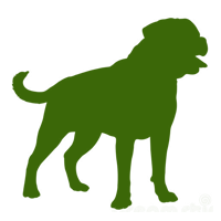 A green silhouette of a dog with its mouth open