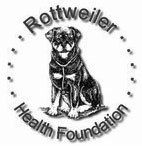 The logo for the rottweiler health foundation shows a dog sitting in a circle.