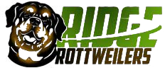 A logo for ridge rottweilers with a picture of a dog on it.