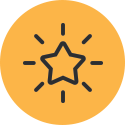 Glowing star icon within a yellow circle.