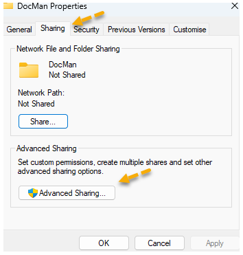 A screenshot of the Docman properties window