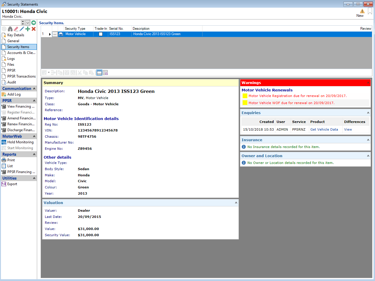 finPOWER Connect Security Register