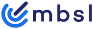 A blue and white logo for mbsl with a check mark in the middle.