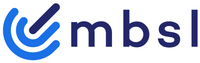 A blue and white logo for mbsl with a check mark in the middle.