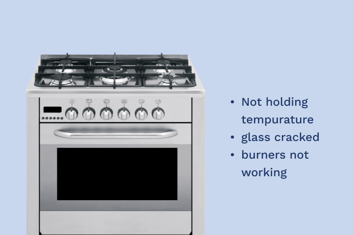 A stove that is not holding temperature glass cracked burners not working