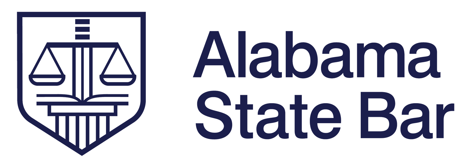Logo for the Alabama State Bar: a shield with scales of justice and text reading