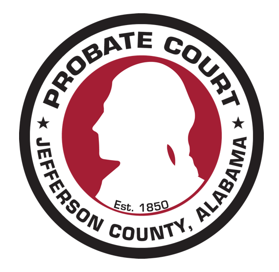 Logo for Jefferson County, Alabama Probate Court. Features a silhouette on a red circle surrounded by text.