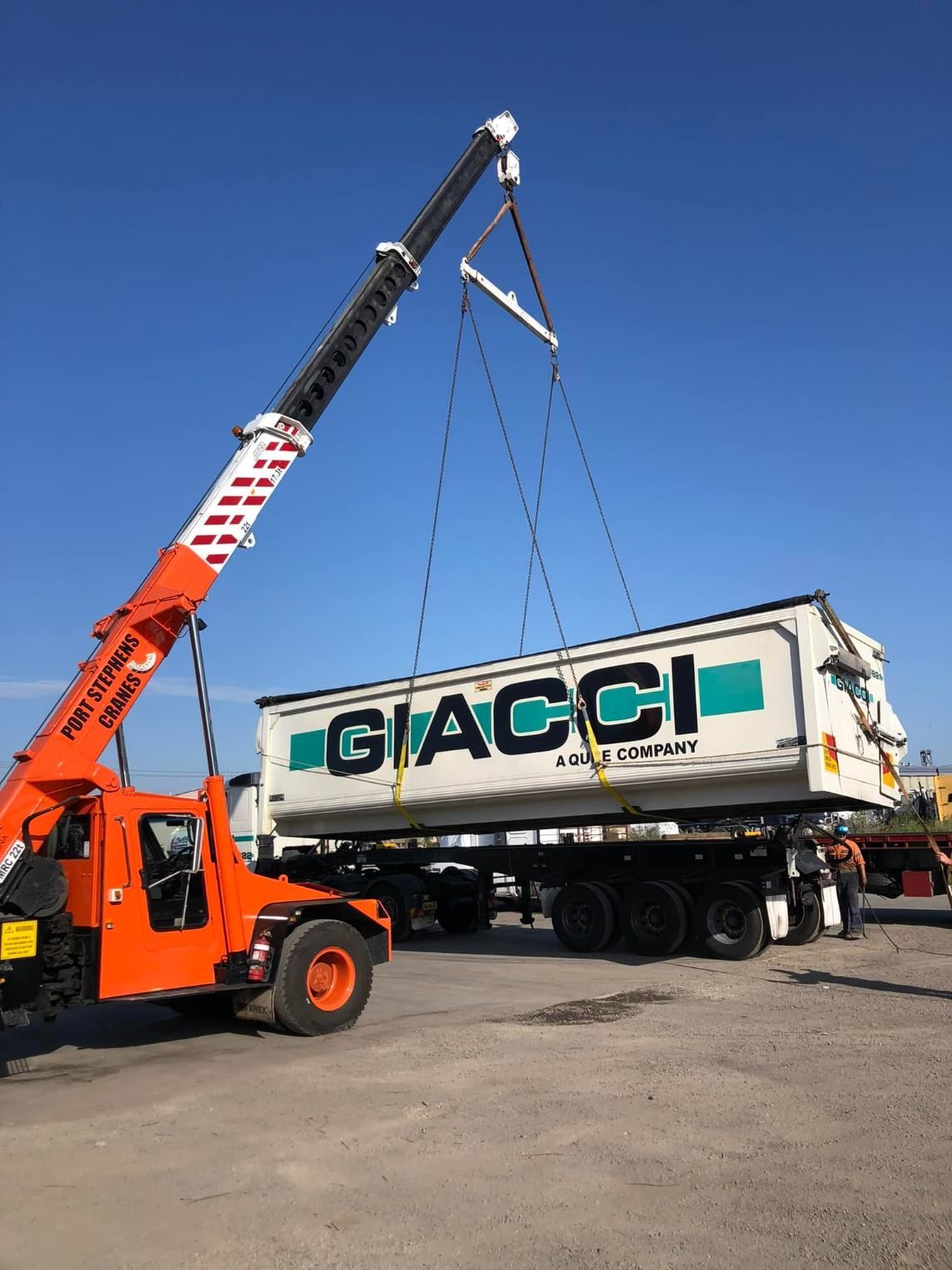 A Giacci Truck Is Being Lifted By A Crane — Port Stephens Cranes In Salt Ash, NSW