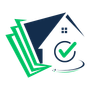 A house with a check mark on it and a stack of papers.