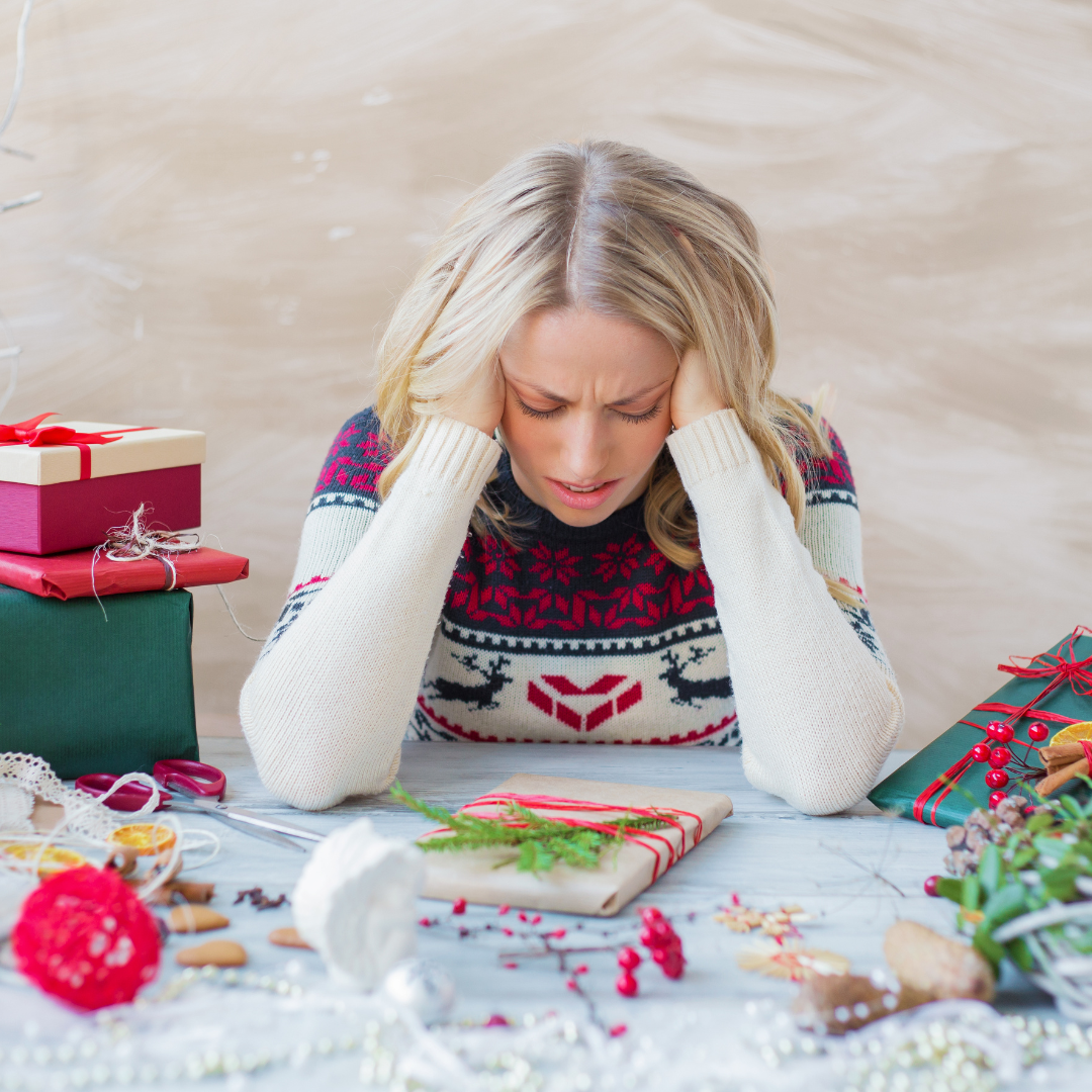 Woman stressed over holiday gifts