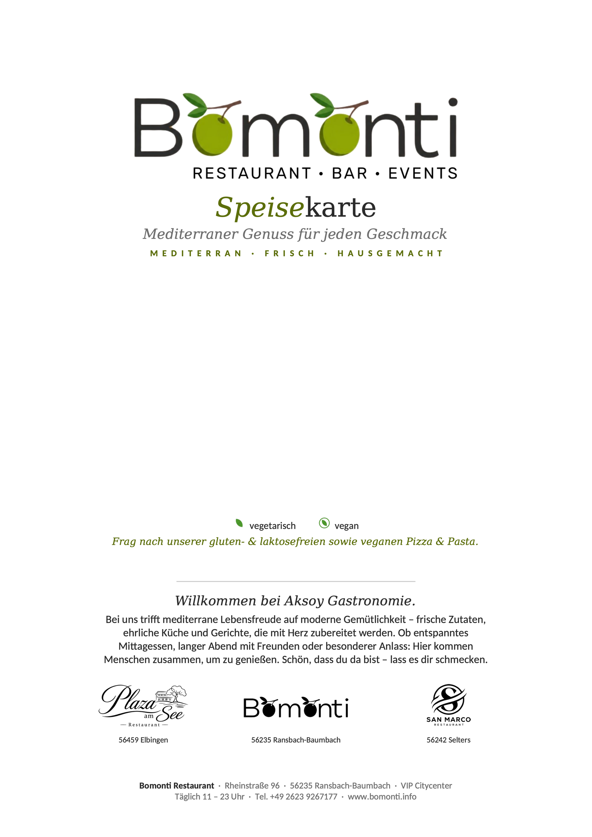 Bomonti Speisekarte jederzeit aktuell als PDF Download