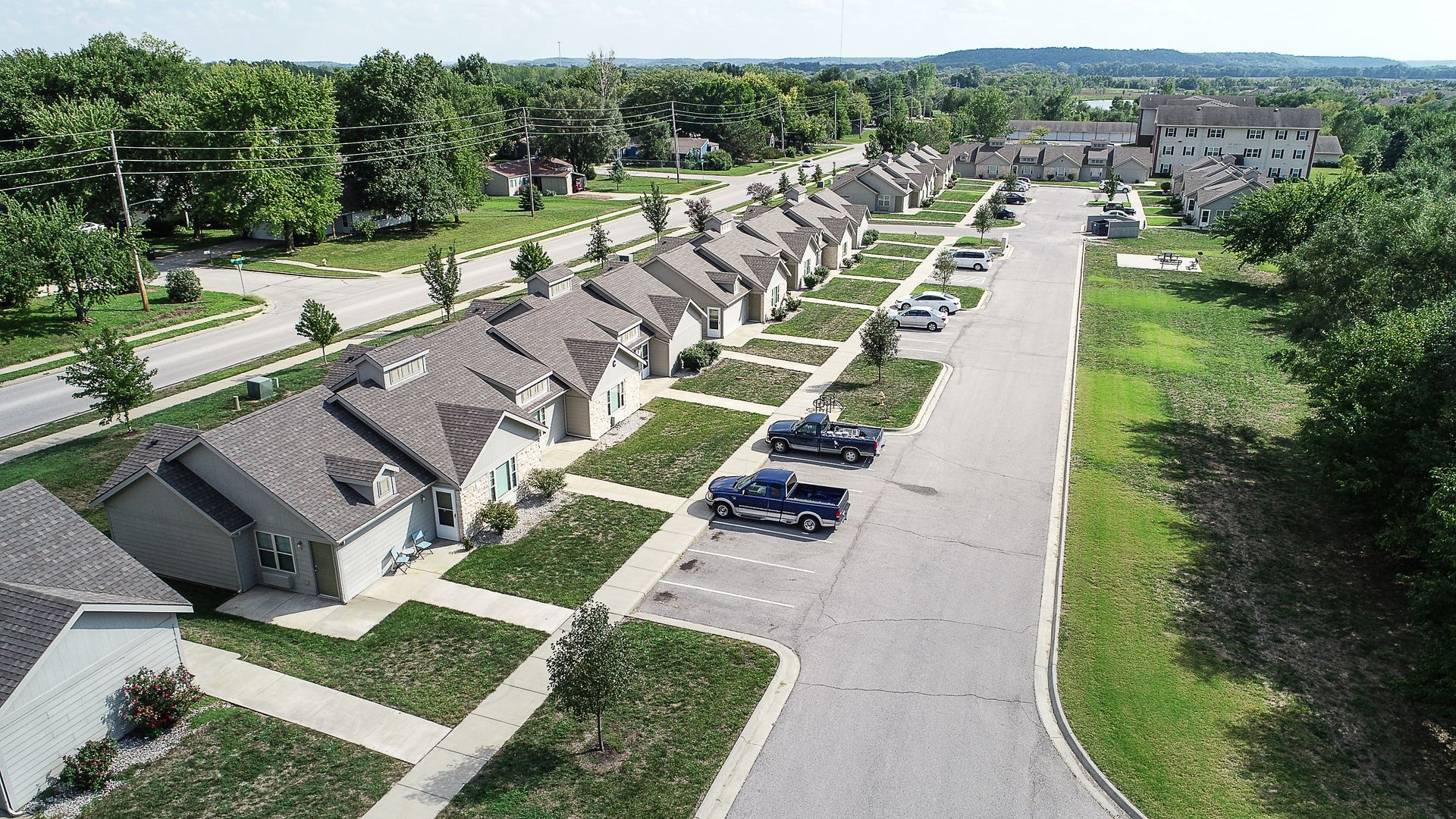 an aerial view of Crossgate Casitas housing in a residential area .