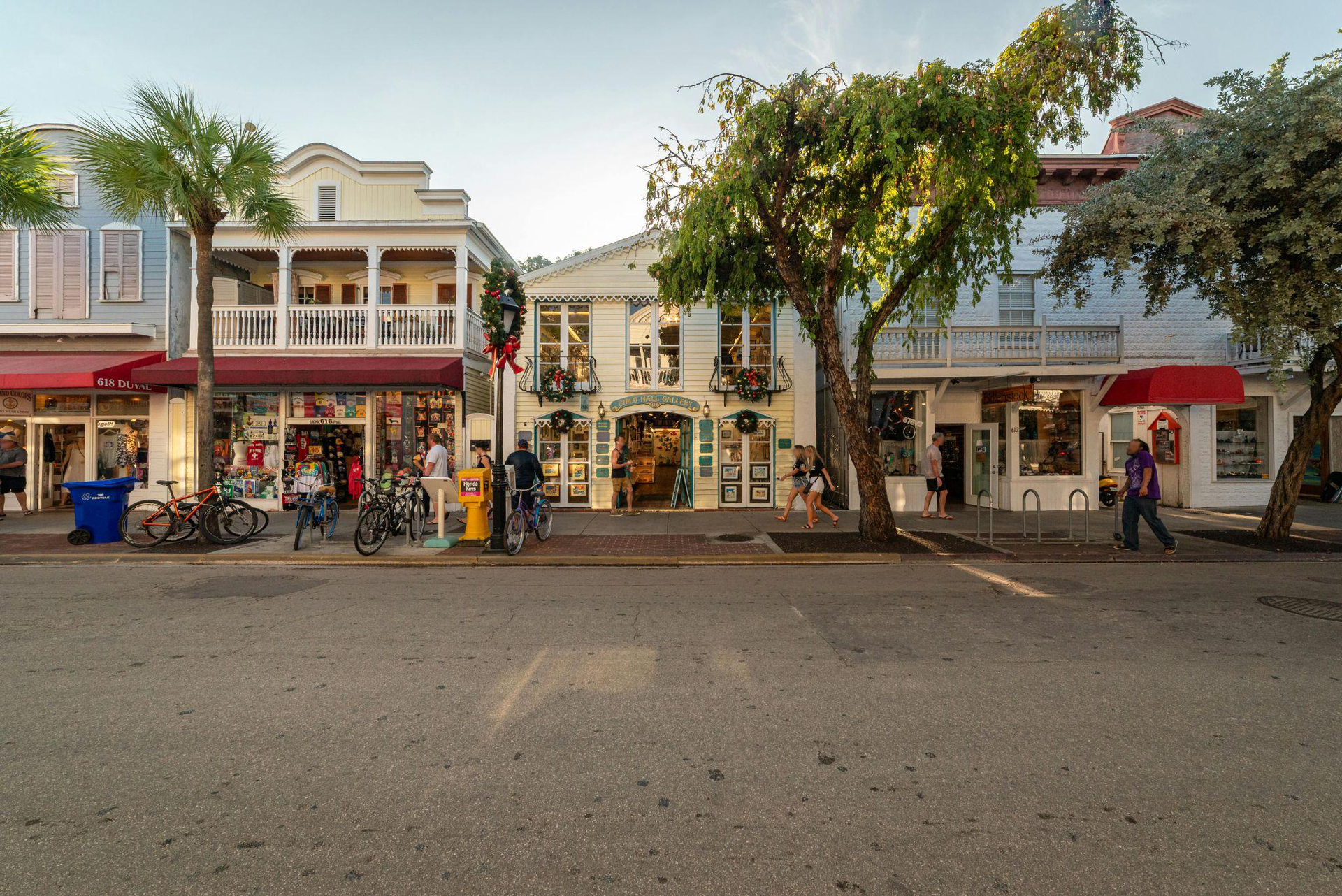street lined with shops in Key West