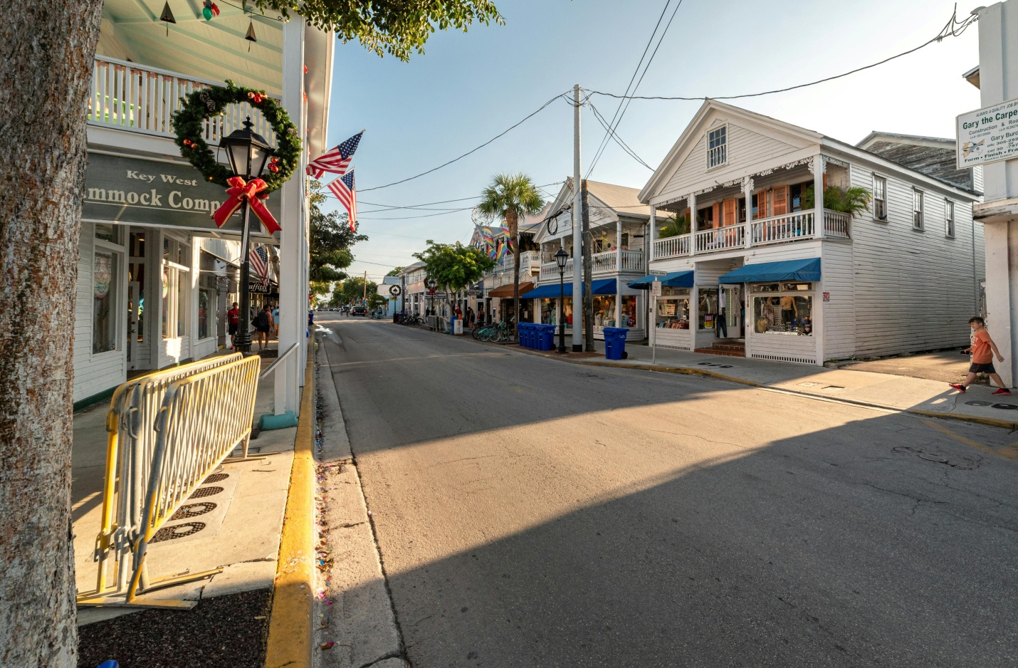 old white buildings with festive decorations