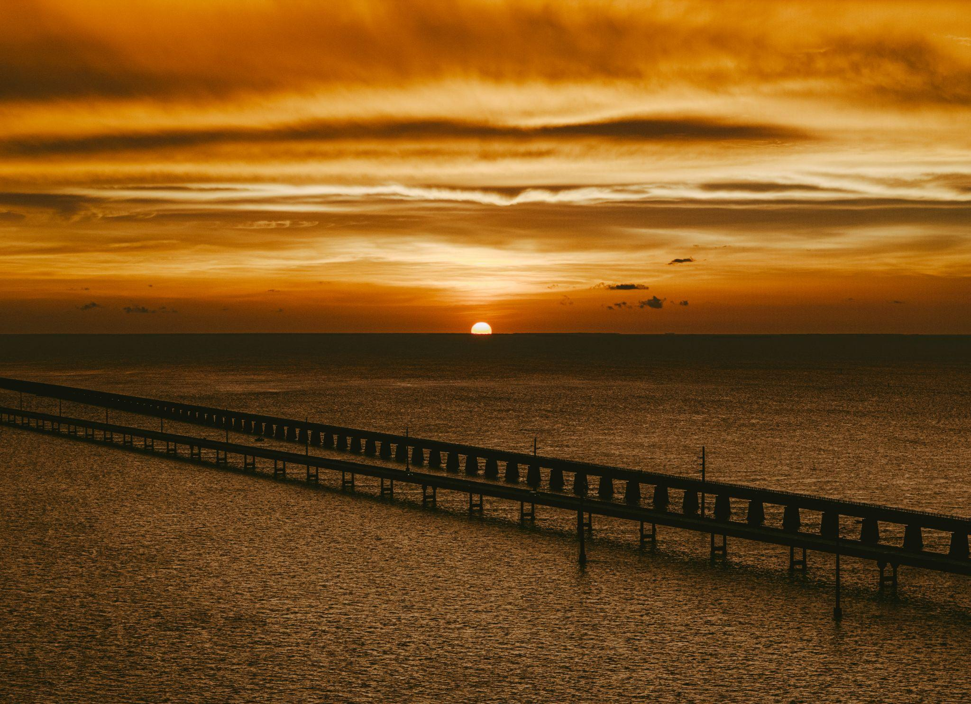 The Seven Mile Bridge in Marathon during sunset