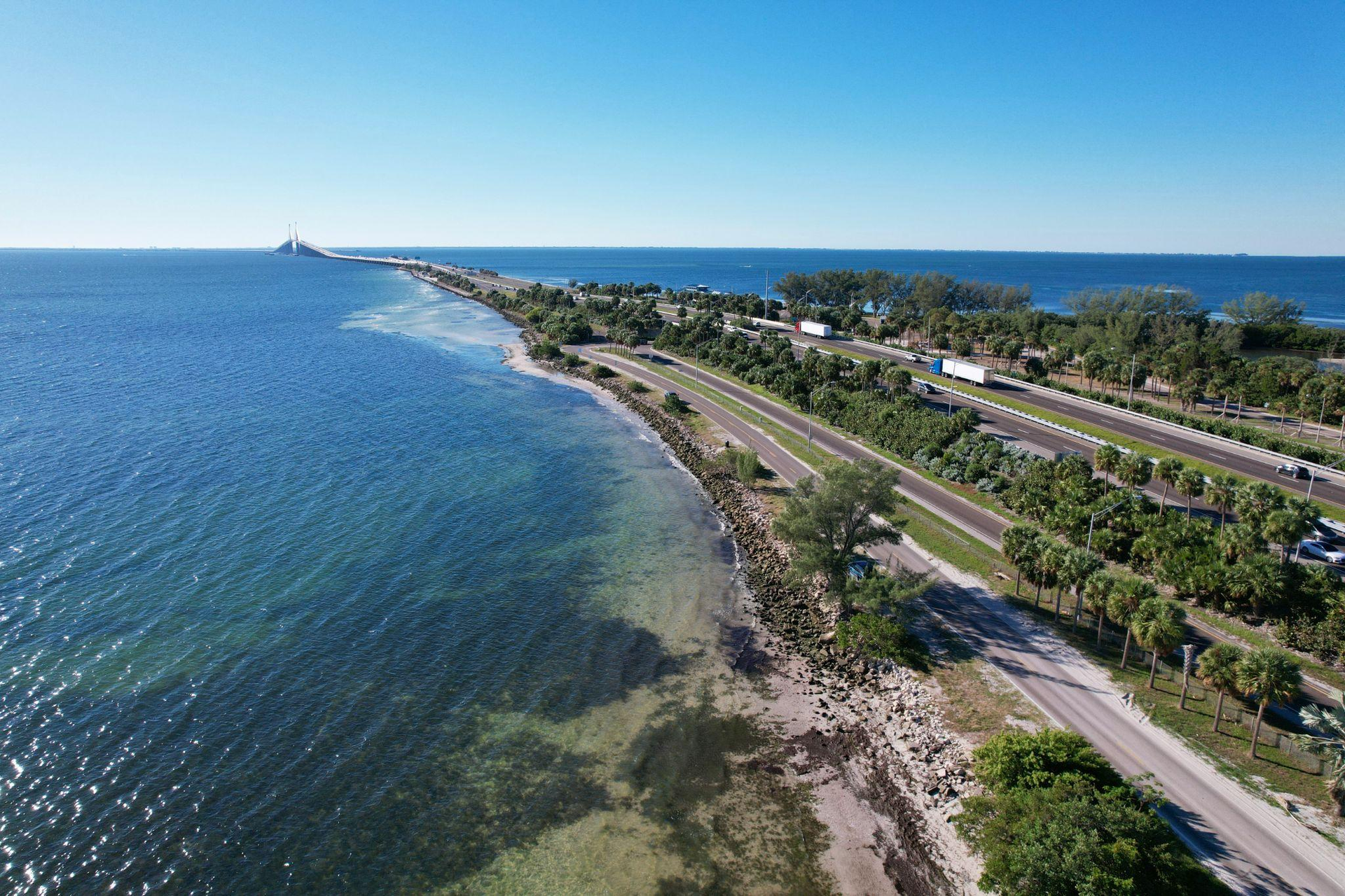 Aerial view of beach and roads
