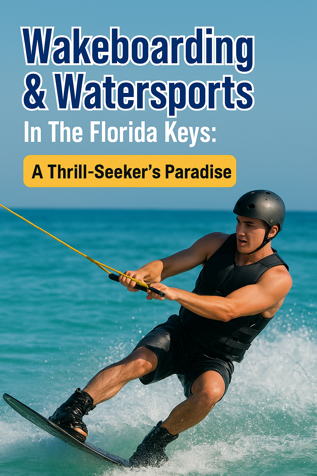 Wakeboarder riding across clear blue water in the Florida Keys, showcasing the area’s top wakeboardi