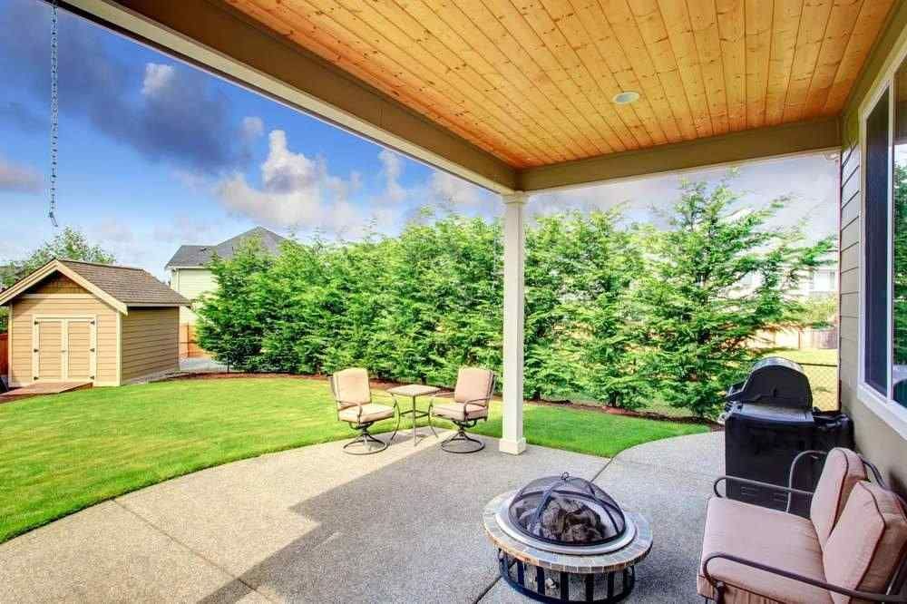 There is a fire pit on the resin patio of a house in Essex.