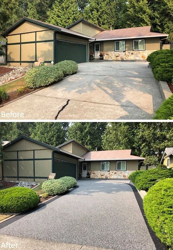 A before and after picture of a house in Essex with a new resin driveway installation. Installed by Essex Resin driveways