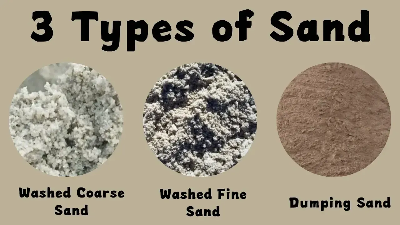 3 types of sand at Nanyang Expertise in Malaysia including washed coarse sand, washed fine sand and dumping sand.