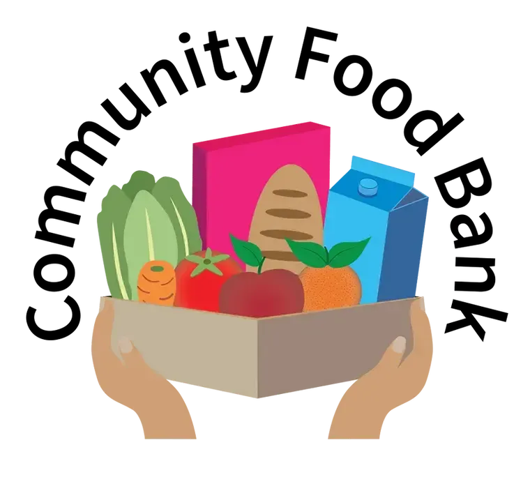 Hands holding a box of food: vegetables, bread, milk, and groceries, with