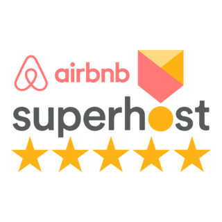 Airbnb Superhost logo with five gold stars.