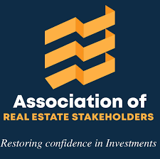 Logo: Association of Real Estate Stakeholders; orange geometric design on a navy background. Text: 