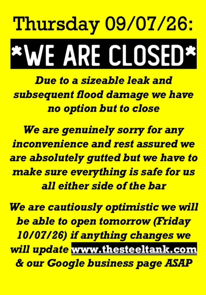 The Steel Tank Alehouse - Chandlers Ford - January 2026 closed dates