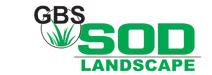 Logo for GBS Sod Landscape, green text and grass illustration.