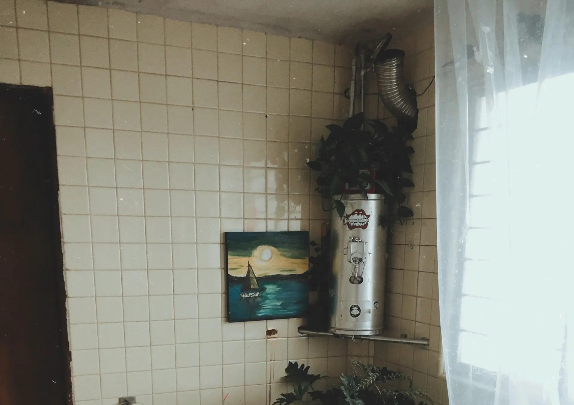 a water heater in the bathroom