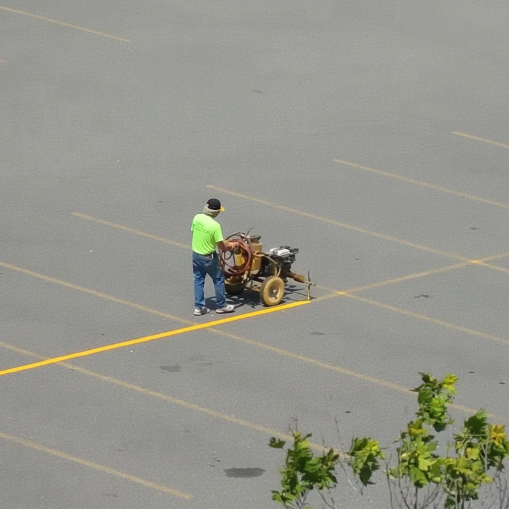parking lot restriping with yellow paint