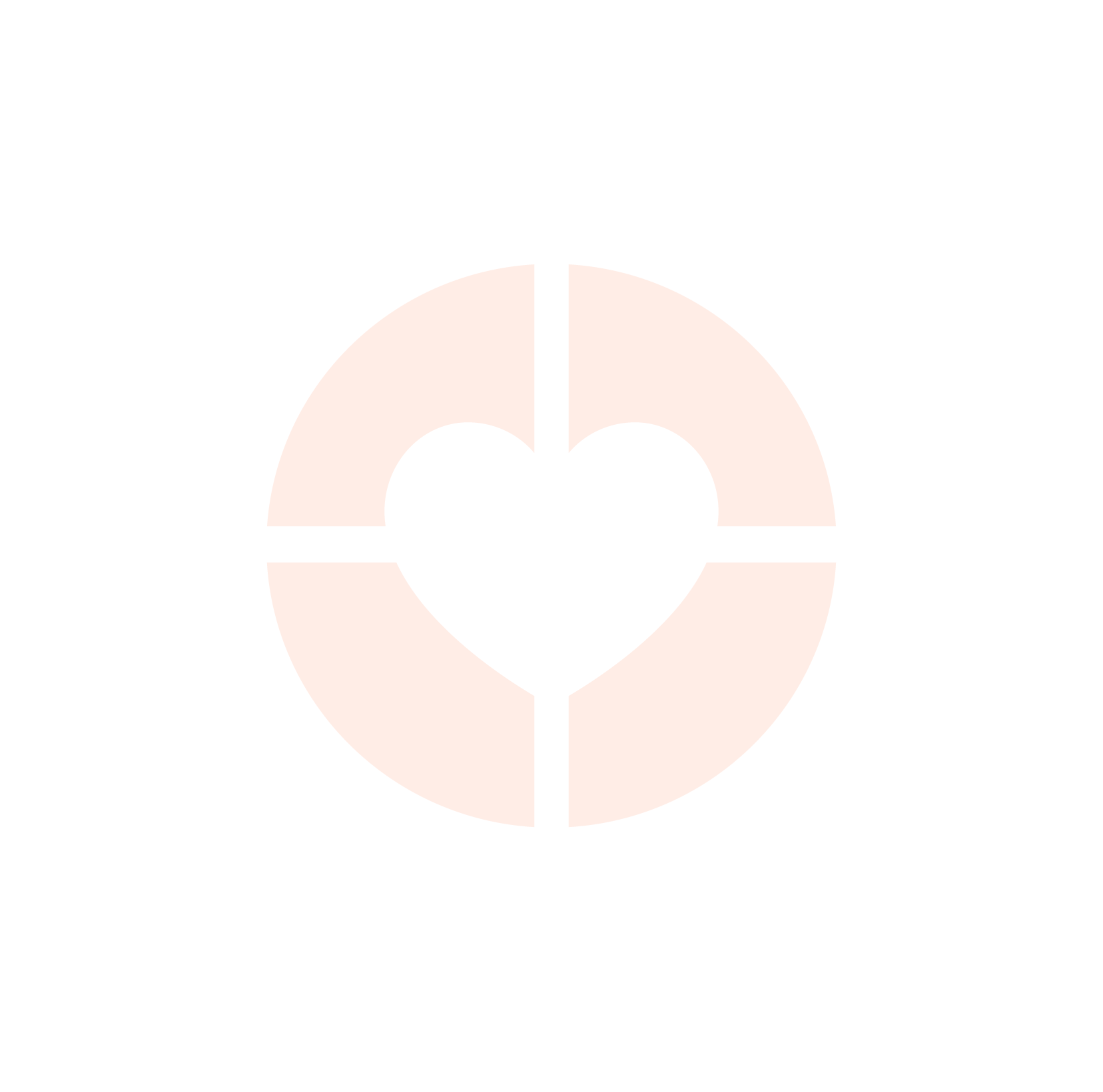 A pink circle with a heart inside of it on a white background.