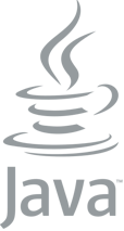 Java logo: stylized cup of coffee with steam rising, grey text