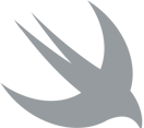 Gray bird icon, a logo, with pointed wings and a stylized head.