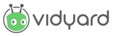 Logo of VidiYard, featuring a green cartoon alien head in a circle, with text 